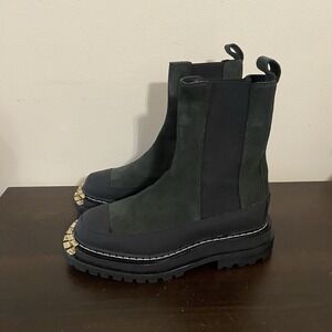 Sandro Liam Leather Suede Green Chelsea Boots Gold‎ Accent Size 36